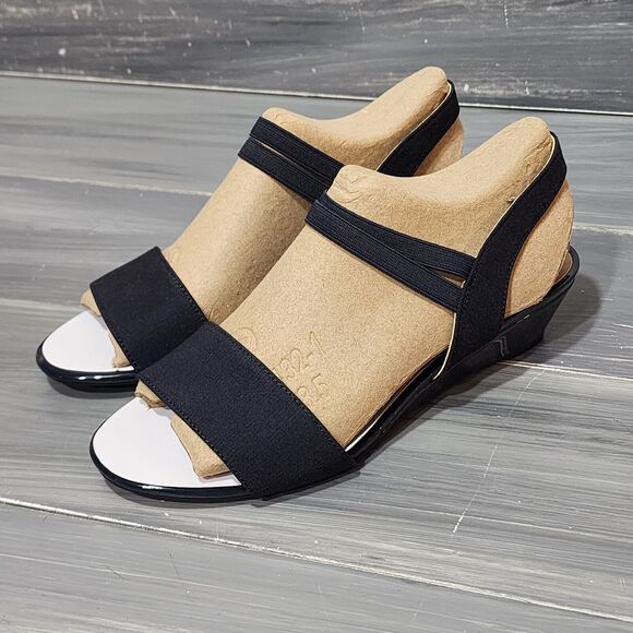 LifeStride Womens Yolo Wedge Sandals Heels Soft System Navy Blue Size 7 Wide - Picture 1 of 13